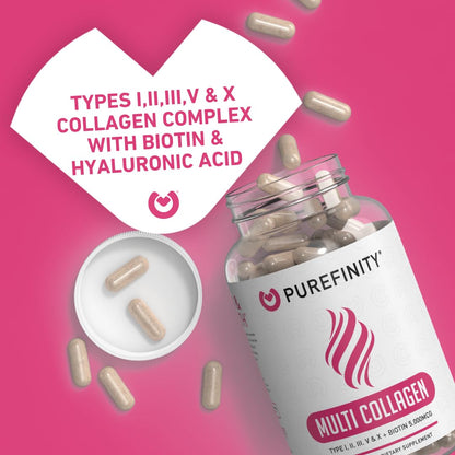 PUREFINITY Collagen Peptides for Women – Type I, II, III, V & X with Biotin & Hyaluronic Acid, Supports Healthy Skin, Bones, Hair & Nails – Non-GMO, Grass-Fed (90 Capsules, 1 Month Supply) PUREFINITYBuy Supplements Australia