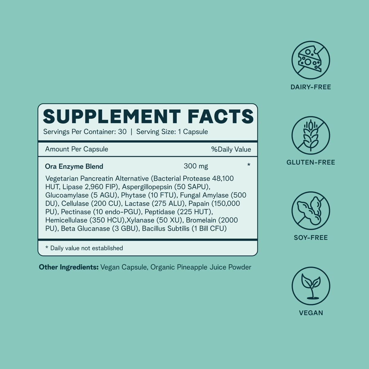 Ora Organic Multi-Enzyme Supplement - Vegan, Gluten Free Enzymes for Digestion with Probiotics for Gut Health, Bloating, Constipation and Gas Relief - 30 Easy to Swallow Capsules Ora OrganicBuy Supplements Australia
