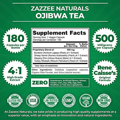 Zazzee Extra Strength Ojibwa Tea 500 mg, 180 Vegan Capsules, Rene Caisse's Original ZazzeeBuy Supplements Australia