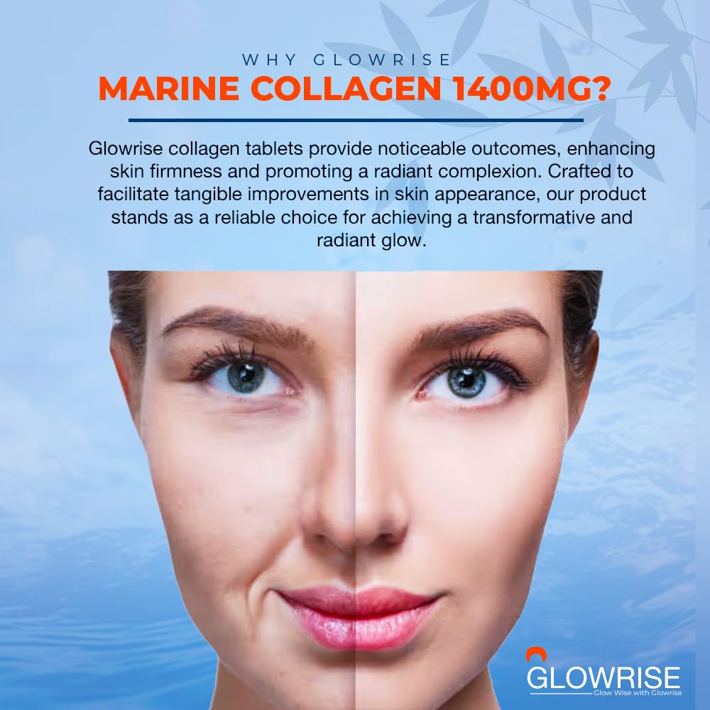 Pure Marine Collagen 120 Tablets 1400mg - Premium Blend with Hyaluronic Acid, Biotin, Vitamin C & E GLOWRISEBuy Supplements Australia
