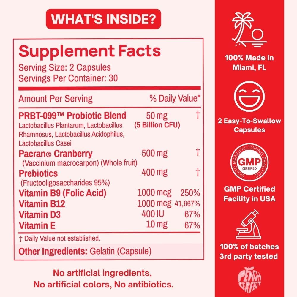 Purely Pink Prebiotic Probiotic Blend for Vaginal Health - Promote pH Balance, Healthy Flora and Odor Peach PerfectBuy Supplements Australia