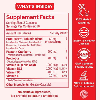 Purely Pink Prebiotic Probiotic Blend for Vaginal Health - Promote pH Balance, Healthy Flora and Odor Peach PerfectBuy Supplements Australia