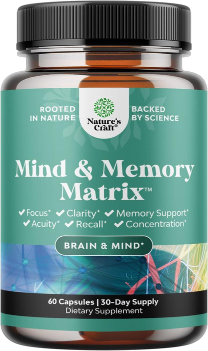 Advanced Brain Supplement for Memory and Focus - Nootropics Brain Support Supplement with Memory and Focus Vitamins for Adults of All Ages - for Brain Fog Clarity Energy and Recall - 60 Count Natures CraftBuy Supplements Australia
