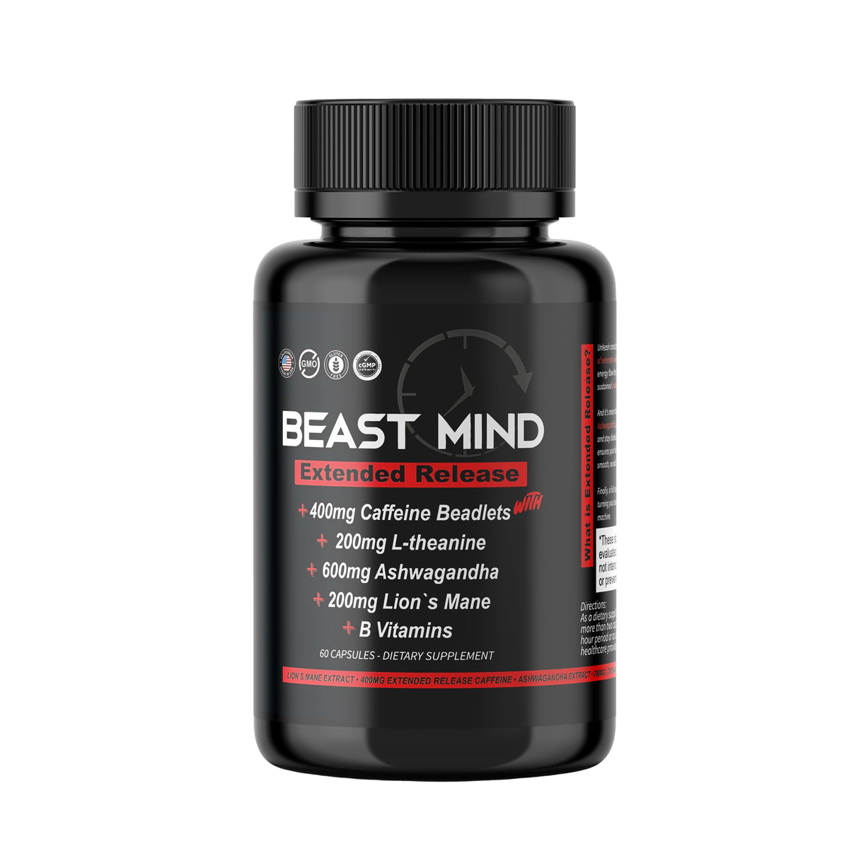 Beast Mind Extended Release Extreme Energy Pills | 400mg XR Caffeine | 600mg Ashwagandha | 200mg Lion's Mane, Increased Energy & Focus, Natural Nootropic Labs Beast MindBuy Supplements Australia