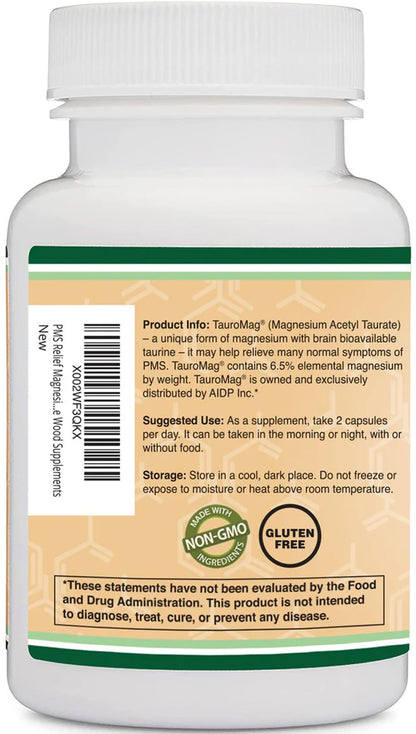 Magnesium Acetyl-Taurate (ATA MG, TauroMag) Novel and Patented Form of Magnesium for PMS and Cramp Relief (60 Capsules, 350mg) PMS Relief Magnesium Supplement by Double Wood Supplements Double Wood SupplementsBuy Supplements Australia