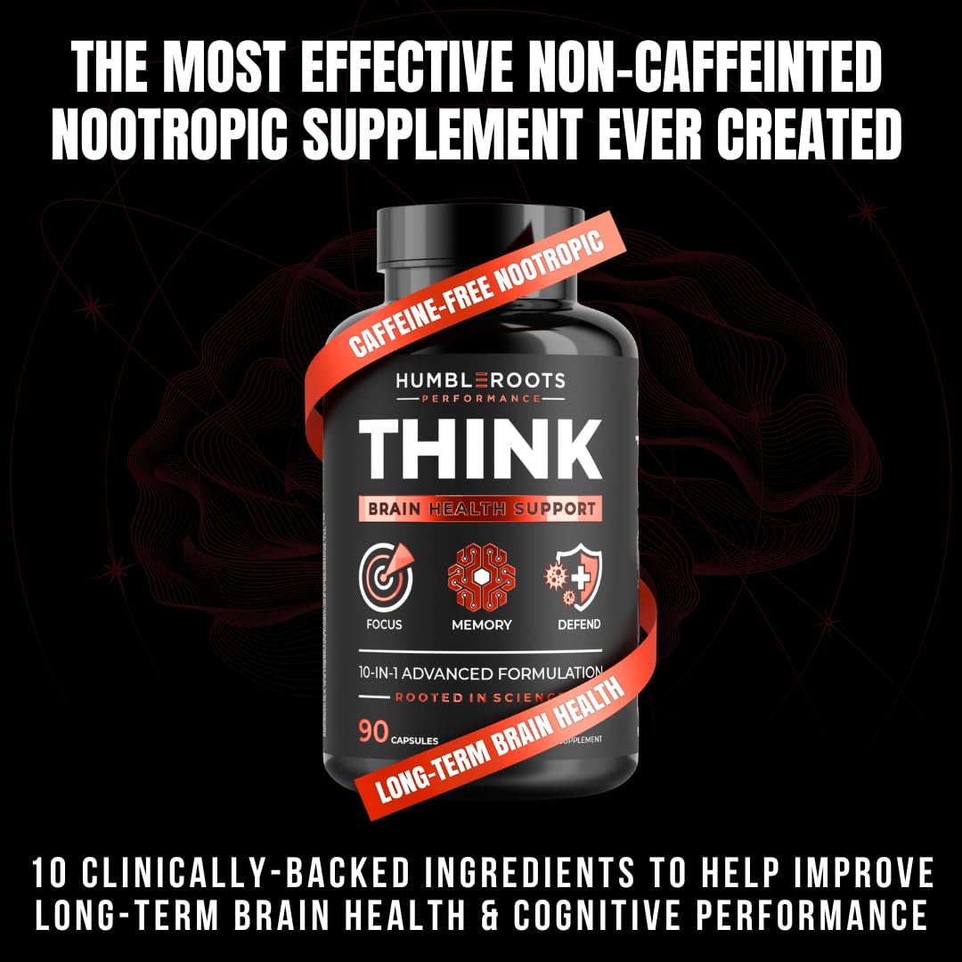 FOCUS + THINK Nootropic Brain Supplement Bundle - Energy, Memory & Focus Support - Caffeine + Caffeine-Free Cognitive Stack with Lion's Mane, Bacopa, Citicoline & L-Theanine - 2 Bottles (90 + 90 Capsu HUMBLEROOTS PERFORMANCE buy supplements Au