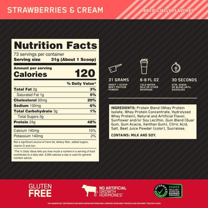 Optimum Nutrition Gold Standard 100% Whey Protein Powder, Strawberries & Cream Optimum NutritionBuy Supplements Australia
