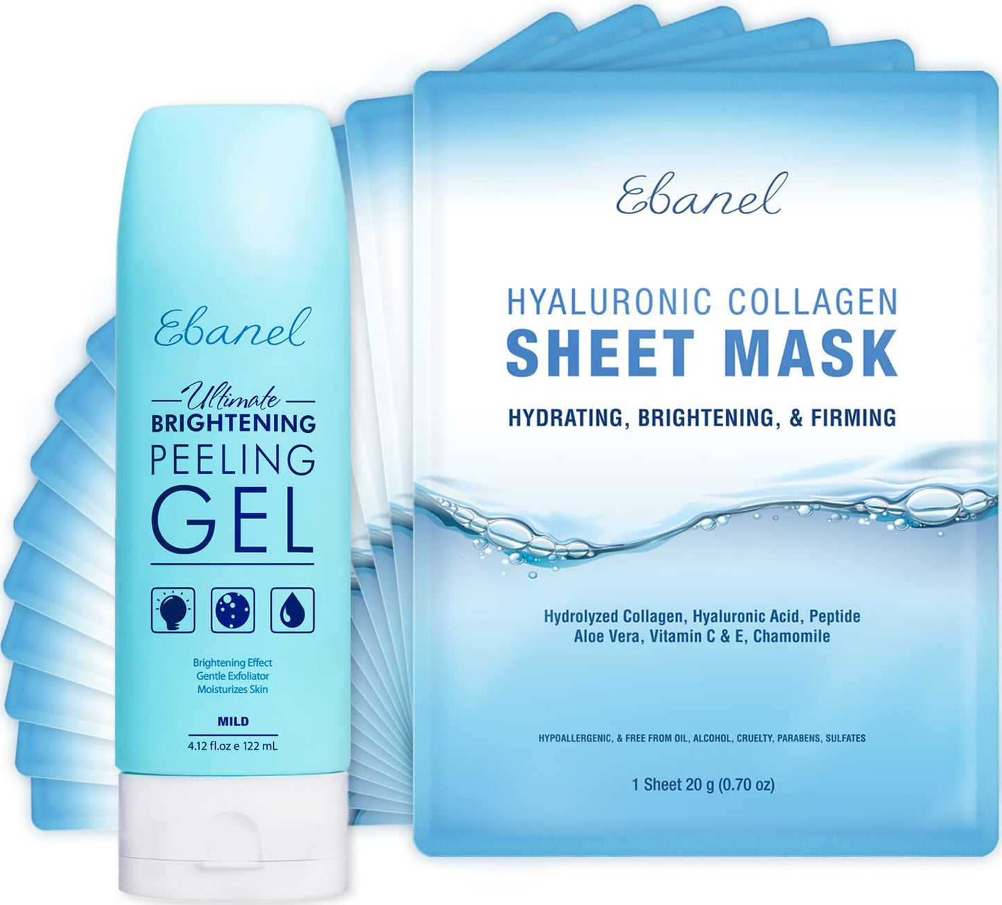 Ebanel Bundle of Gentle Exfoliating Face Scrub Peeling Gel 4.12 Oz, and 15 Pack Collagen Face Mask Ebanel buy supplements Au