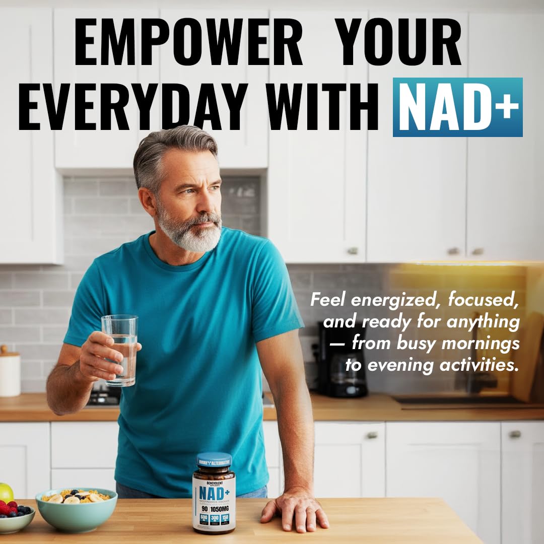 Benevolent NAD+ Supplement 1050mg, Max Absorption 3in1 NAD Supplements for Women & Men with Nicotinamide Riboside, Trans-Resveratrol & TMG, NAD Plus for Cellular Energy, Brain Support & Aging, 90 Caps Benevolent NourishmentBuy Supplements Australia