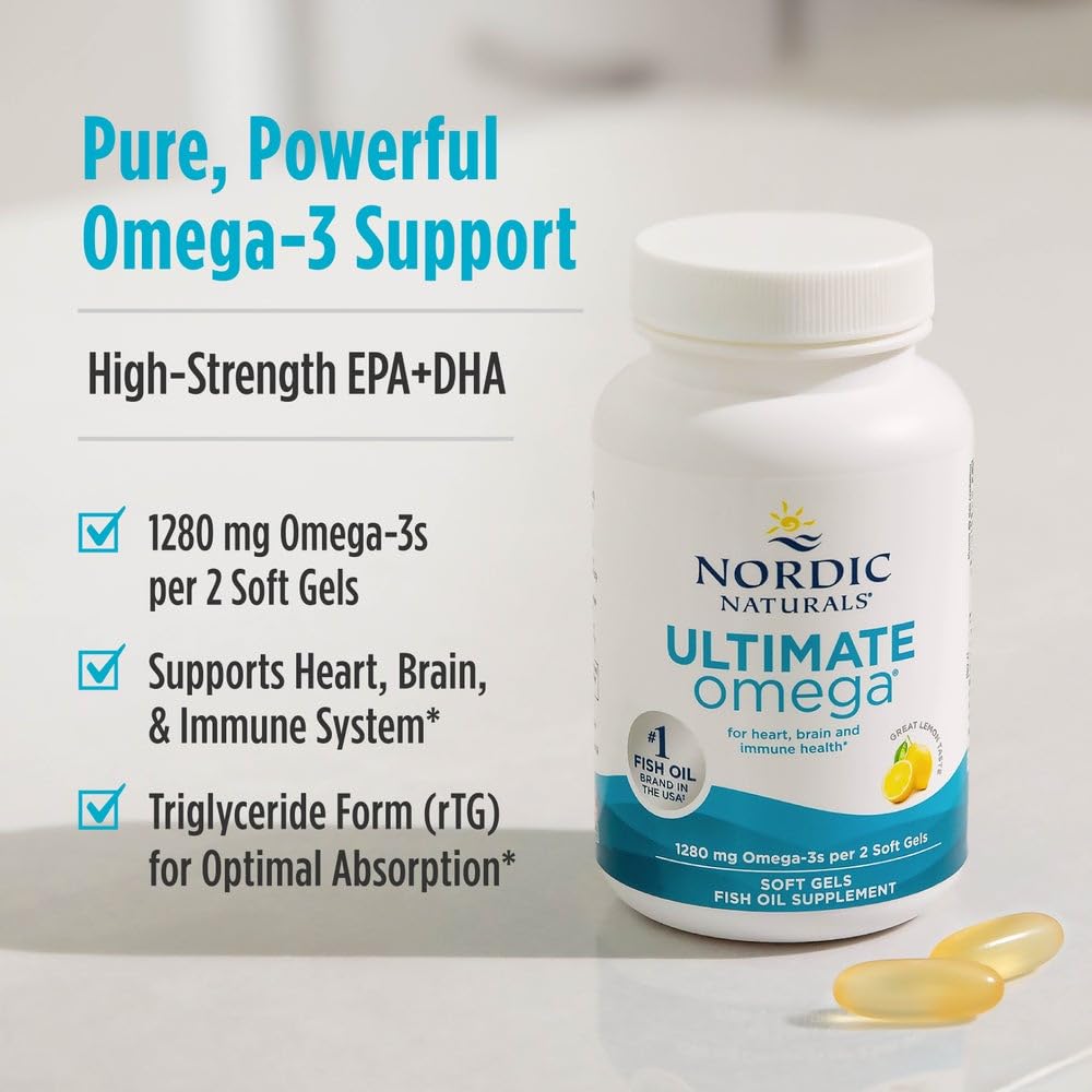Nordic Naturals Ultimate Omega, Lemon Flavor - 180 Soft Gels - 1280 mg Omega-3 - High-Potency Fish Oil with EPA & DHA - Promotes Brain & Heart Health - Non-GMO - 90 Servings Nordic Naturals buy supplements Au