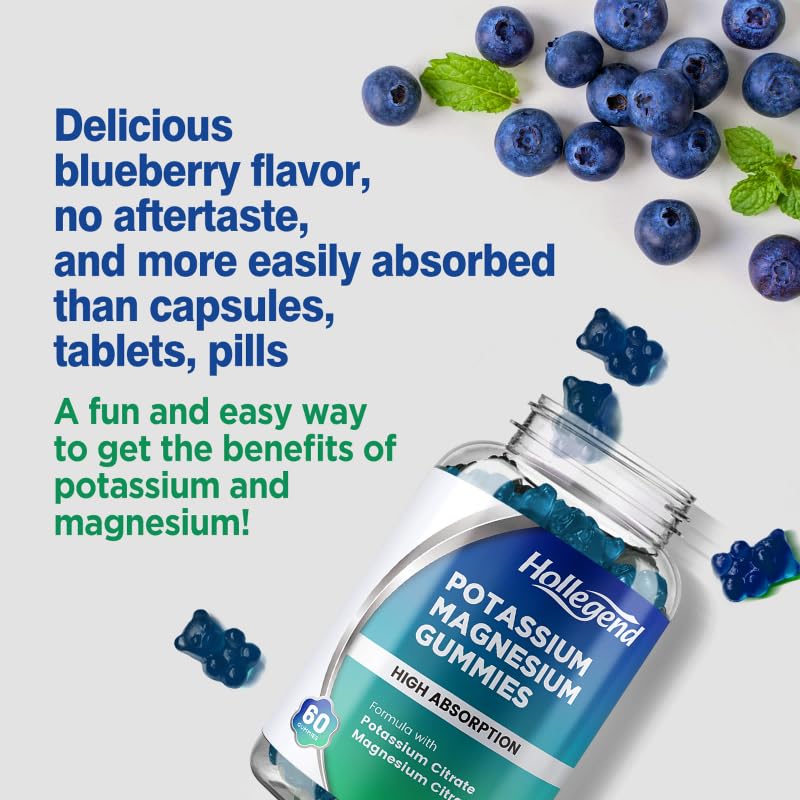 HOLLEGEND Potassium Magnesium Gummies, High Absorption Potassium Citrate 99mg Magnesium Citrate 180mg, Chewable Gummy Supplements for Leg Cramps & Muscle, 60 Count HOLLEGENDBuy Supplements Australia