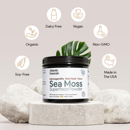 Organic Sea Moss Superfood Powder with Ashwagandha, Beet Root, and Maca Atlantic NaturalsBuy Supplements Australia