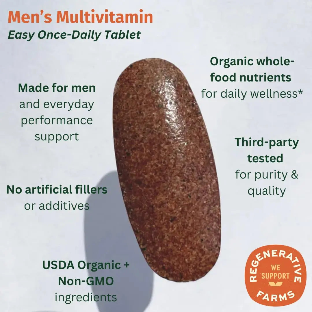 EarthFirst Organic Men’s Multi Once Daily, Whole-Food Multivitamin with 19 Vitamins & Minerals for Energy, Heart, Bone Strength EarthFirst Organic