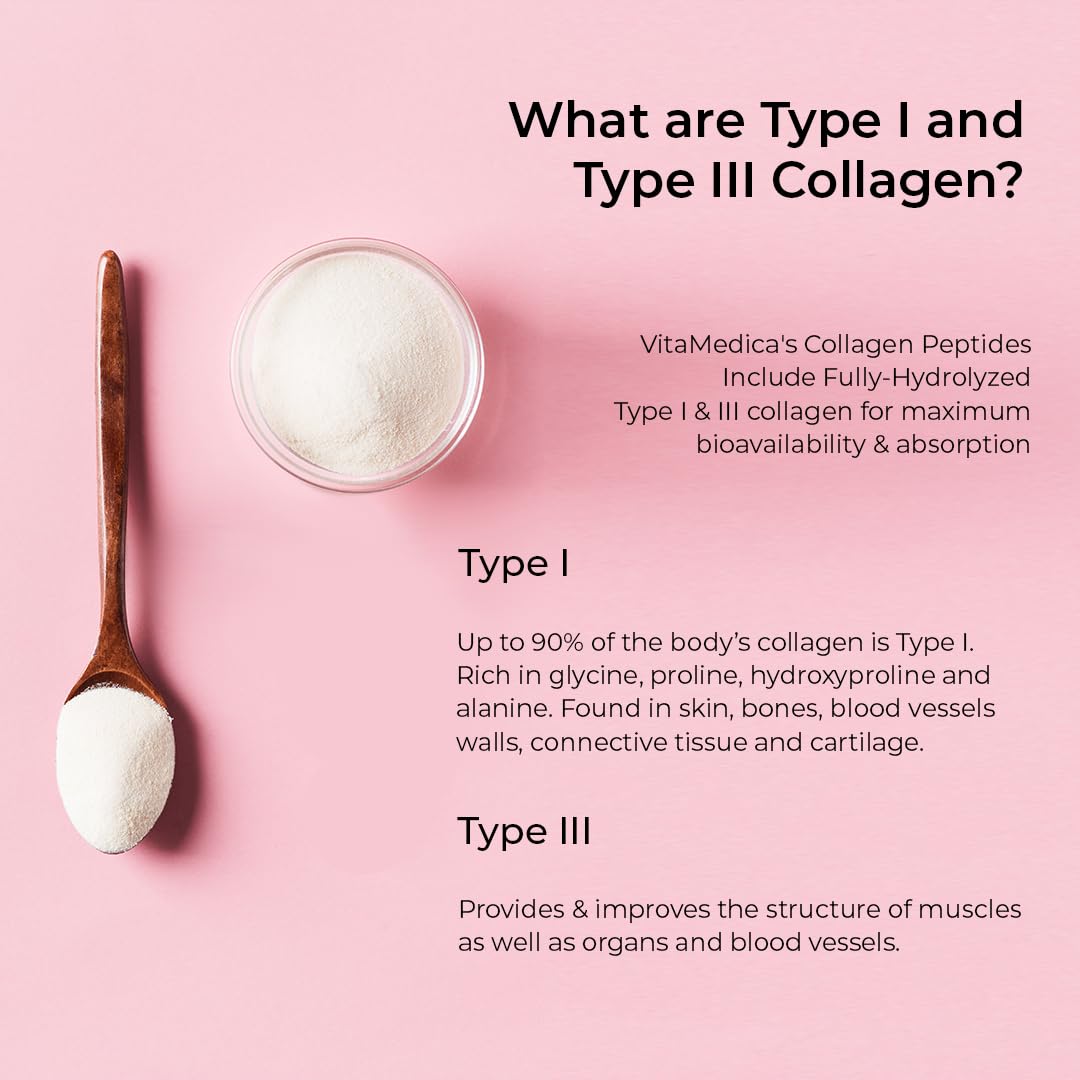 VitaMedica Collagen Peptides Powder for Women & Men - Healthy Hair, Skin, Nails, Bones and Joints - Hydrolyzed Types I & III, Grass-Fed, Pasture-Raised Protein, Zero Sugar - 30 Servings VitaMedicaBuy Supplements Australia