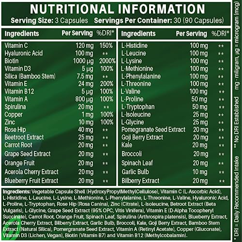 Vegan Collagen Supplement For Skin, Hair, Nails, Joints & Bones with Hyaluronic Acid, Biotin, Lysine, Bamboo Silica, Zinc, Vitamin C, D3, B12, E NUTRABYTESBuy Supplements Australia