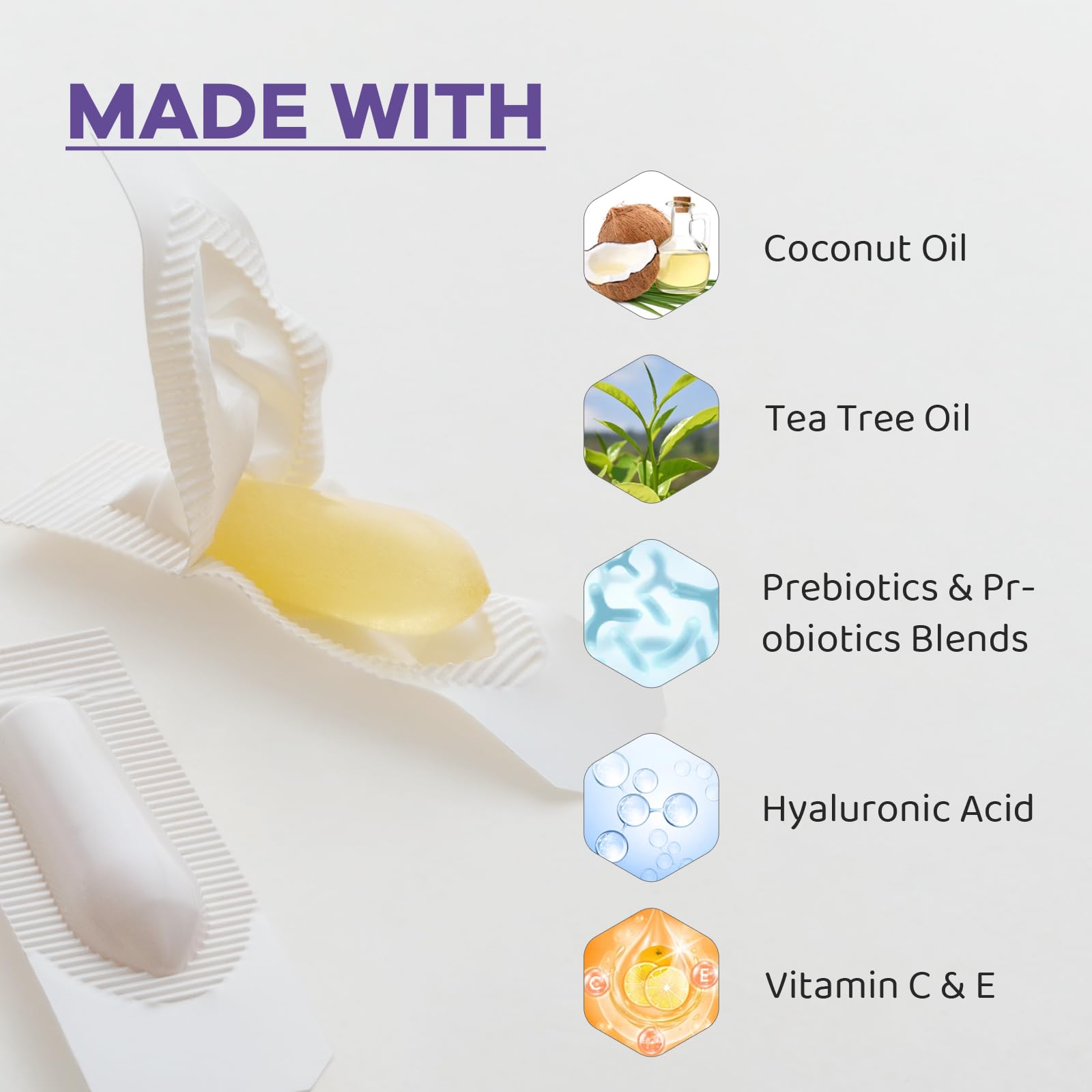 Vaginal Probiotic Suppositories, Prebiotic Infused with Hyaluronic Acid, Tea Tree, and Vitamin C&E VagiriaBuy Supplements Australia