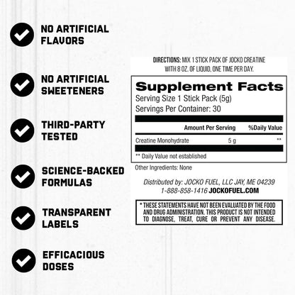 Jocko Fuel Creatine Monohydrate Stick Packs - Pure Micronized Travel Size Powders for Men & Women, Supports Muscle Growth, Strength, Recovery & Cognition,