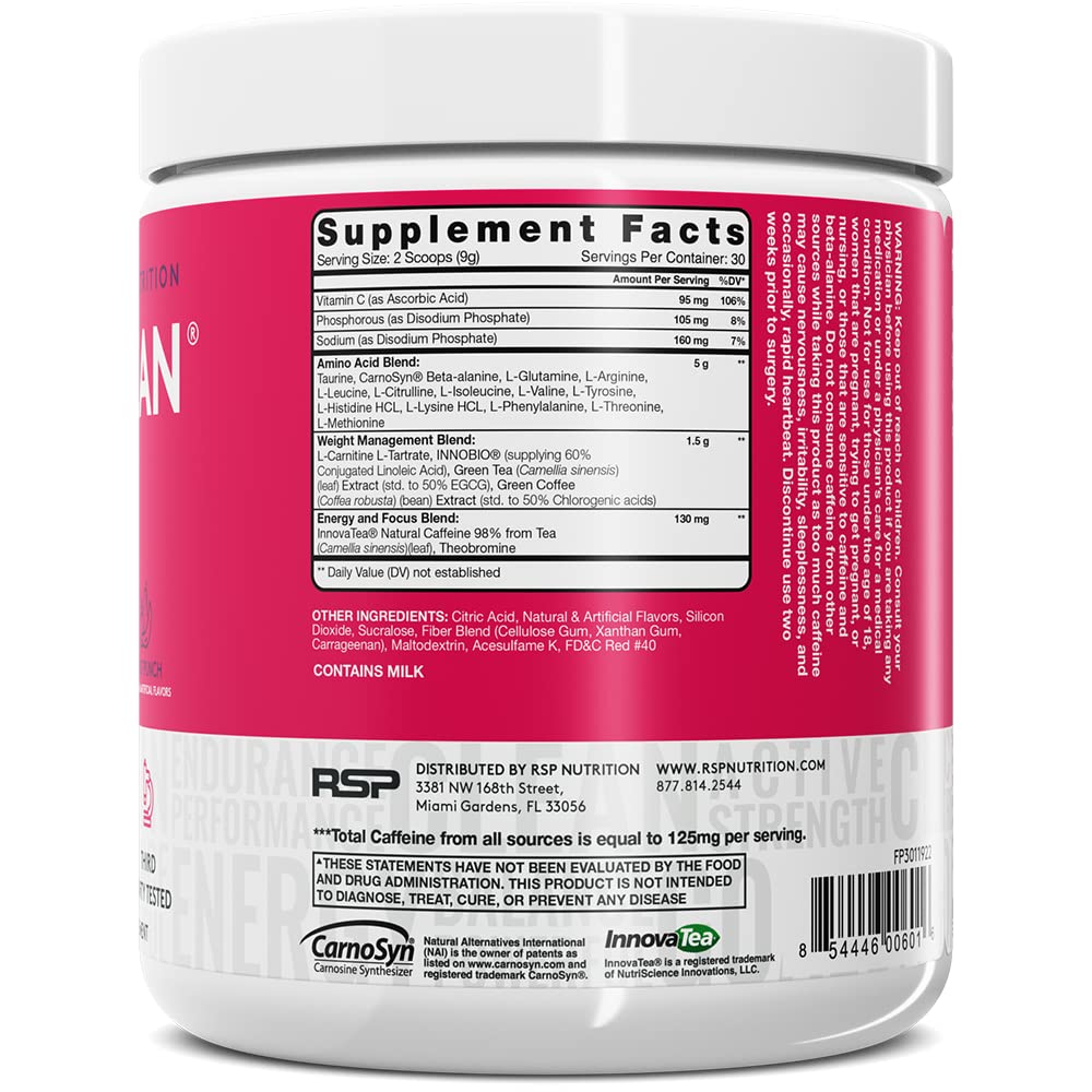 RSP NUTRITION AminoLean Pre Workout Powder, Amino Energy & Weight Management with BCAA Amino Acids & Natural Caffeine, Preworkout Boost for Men & Women, 30 Serv (Pack of 2)
