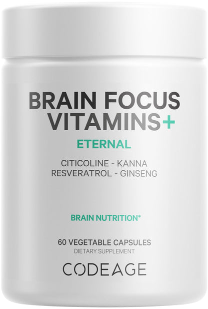 Codeage Brain Focus Vitamins+ Nootropic Supplement with Citicoline as Cognizin, Panax Ginseng, Resveratrol, Gotu Kola, Vitamin B12 Methylcobalamin - Liposomal Delivery - Non-GMO - 60 Capsules CodeageBuy Supplements Australia
