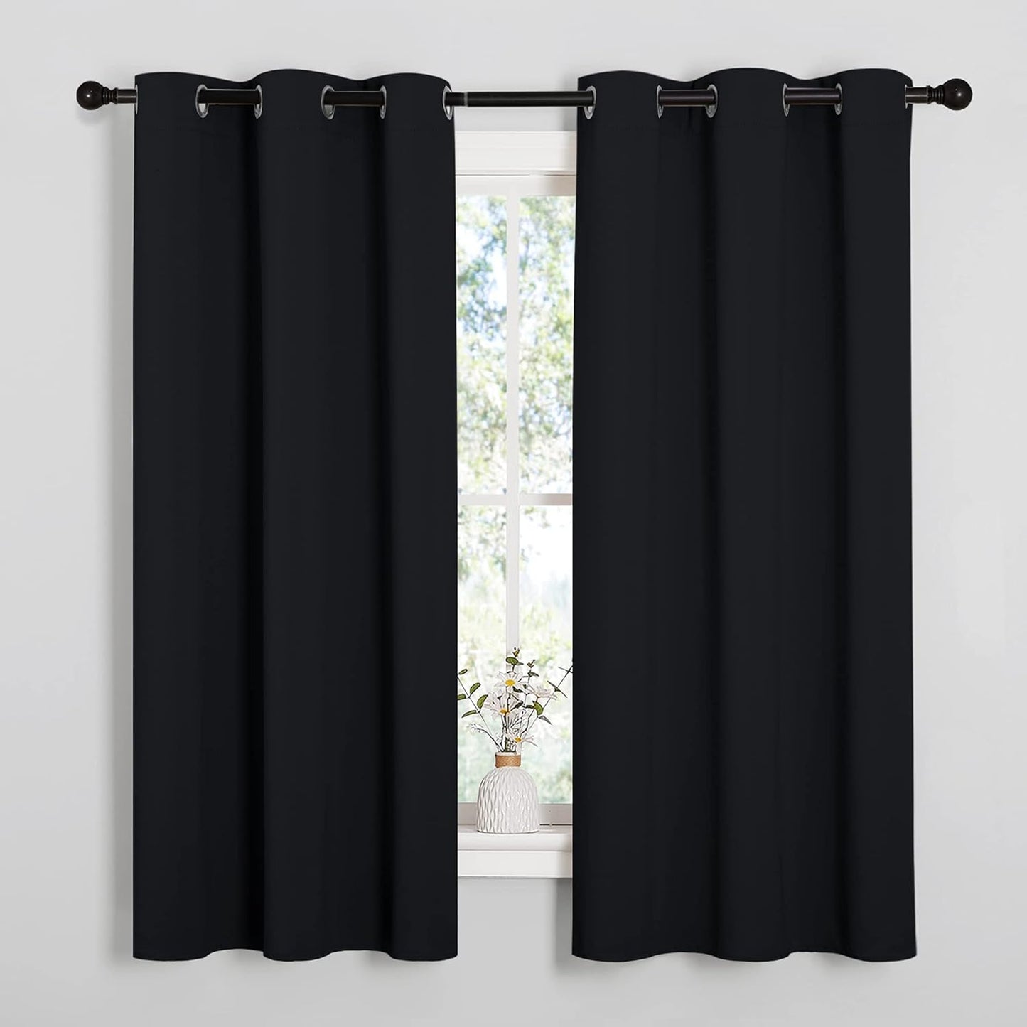NICETOWN Pitch Black Solid Thermal Insulated Grommet Blackout Curtains/Drapes for Bedroom Window