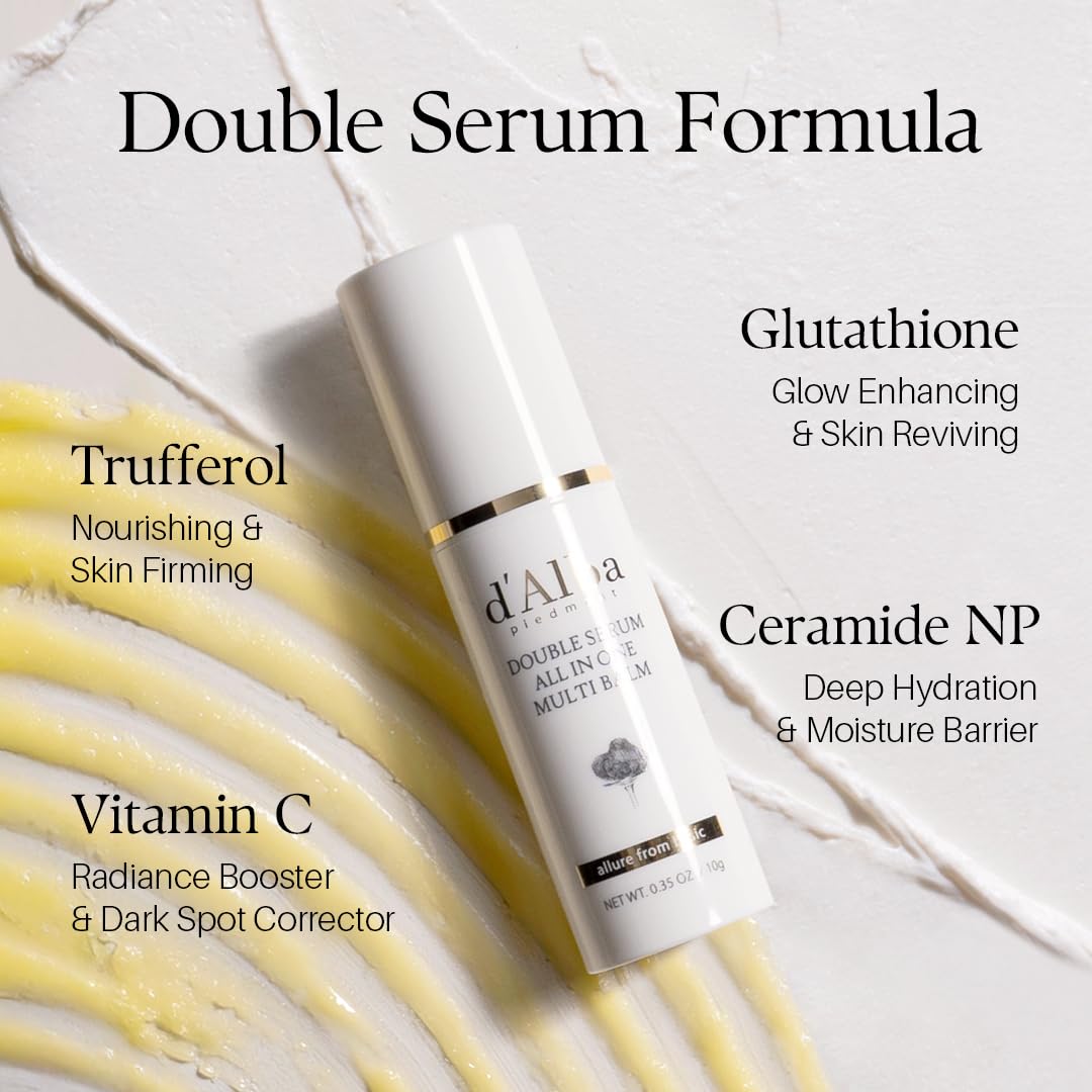 d'alba Piedmont White Truffle Double Serum All-in-one Multi Balm, Stick Balm, Vegan Skincare with Vitamin C and Vegan Collagen