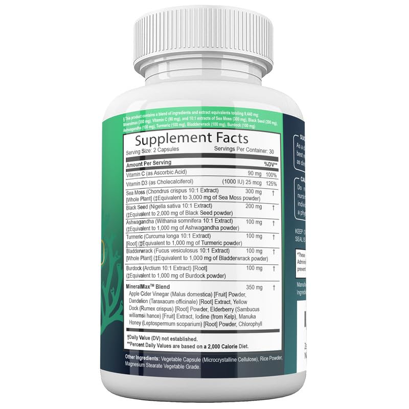 Sea Moss Capsules with Black Seed Oil, Burdock Root, Bladderwrack, Turmeric, Ashwagan Zeus NaturalsBuy Supplements Australia