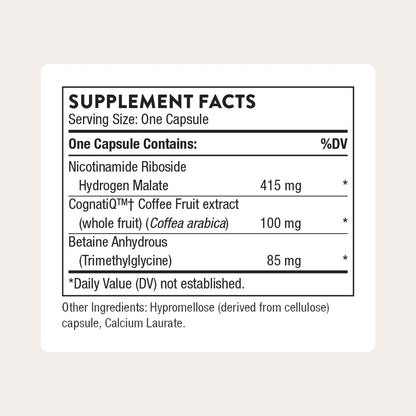 THORNE - Brain Factors - Brain Health Supplement with Nicotinamide Riboside, Coffee Fruit Extract & Betaine Anhydrous - Supports Learning, Memory & Cognition* - 30 Servings THORNEBuy Supplements Australia