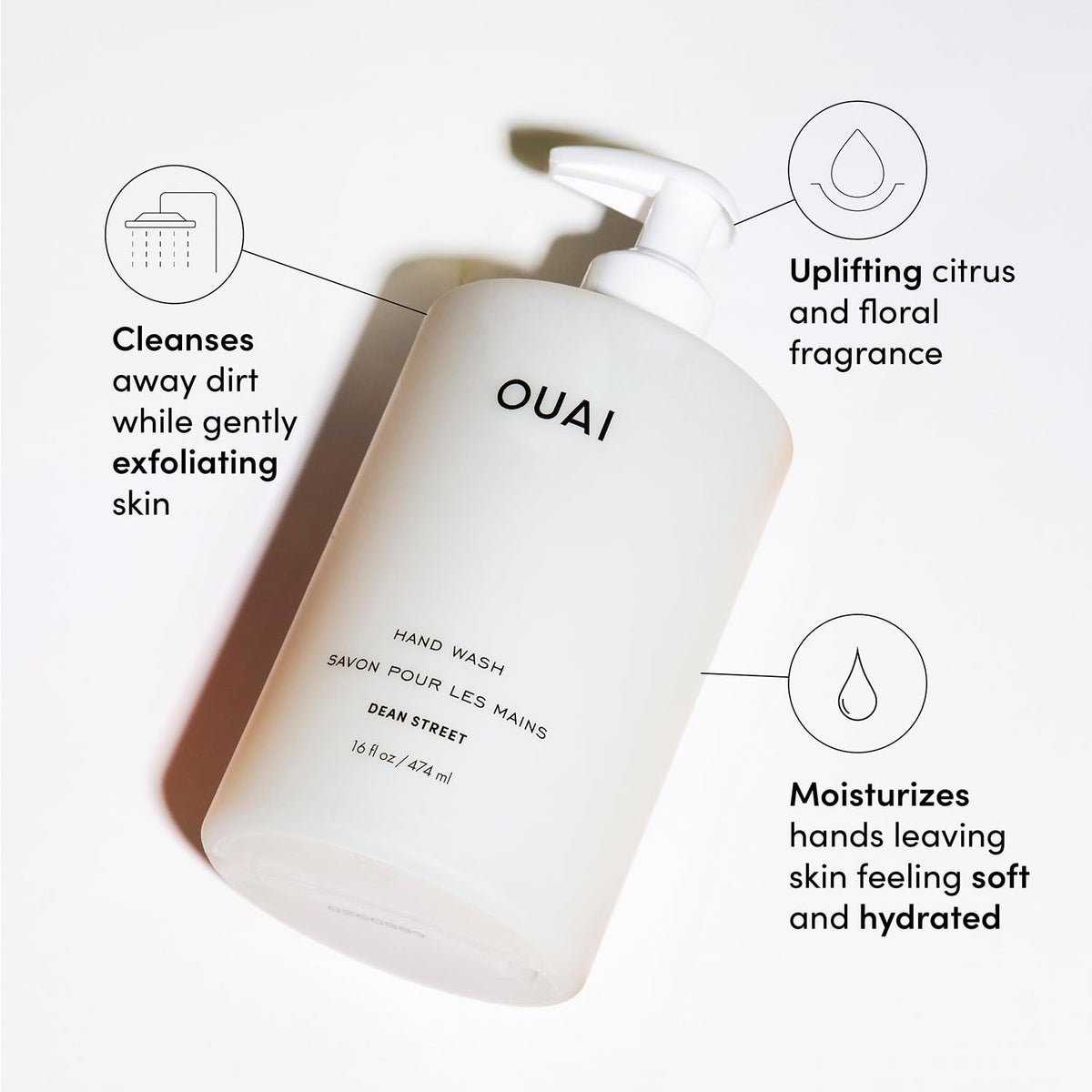 OUAI Hand Wash and Hand Lotion Set, Dean Street Scent - Moisturizes and Exfoliates with Daily Use - Made with Jojoba Esters, Avocado & Rosehip Oils (16 Fl Oz Each) OUAIBuy Supplements Australia
