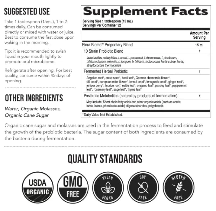 Flora Biome - Live Probiotic, Prebiotic, & Postbiotic – Organic Live-Culture – 10 Probiotic Strains, 18 Fermented Herbs - Complete Gut Health & Microbiome Optimizer (16 oz) Triquetra HealthBuy Supplements Australia