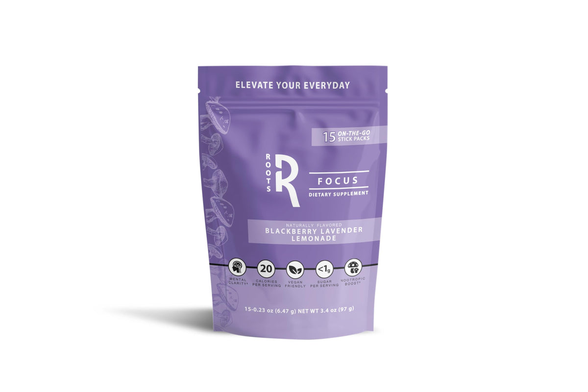 Roots Focus Brain Supplement - Nootropic Mushroom Supplement Powder for Memory, Focus, Energy - Lion's Mane, Cordyceps, and Reishi Mushrooms with Caffeine - Blackberry Lemonade, 15 On the Go Packets Silver Star NutritionBuy Supplements Australia