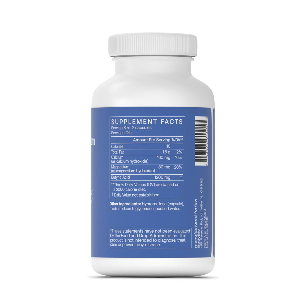 BodyBio Butyrate - Postbiotic for Gut Health, Digestive Support, Bloat, Gas & Constipation Relief, Leaky Gut Repair - Calcium, Magnesium