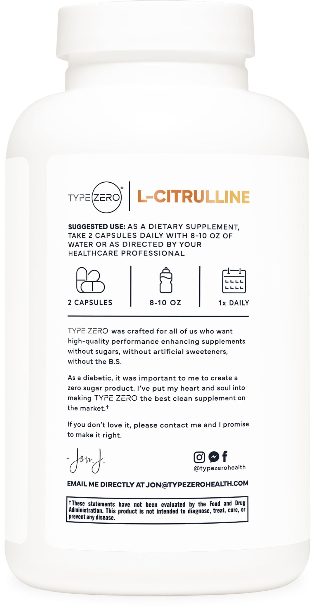 Type Zero L-Citrulline Capsules (180 Capsules) (1500 mg per Serving) - GMO-Free Type ZeroBuy Supplements Australia