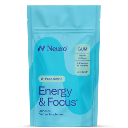 Neuro Energy & Focus Gum - 40mg Natural Caffeine Gum & Nootropic Energy Supplement with L-Theanine & B Vitamins - Sugar Free, Vegan - Peppermint, 90ct NeuroBuy Supplements Australia