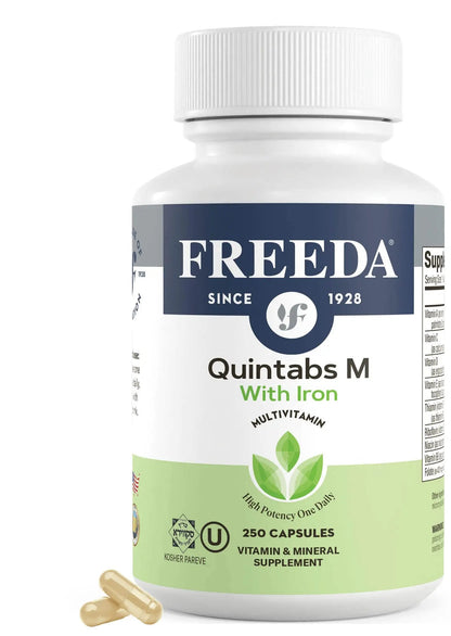 FREEDA Multivitamin One Daily – Quintabs-M with Iron – Kosher Multi Vitamins Supplements for Women Health - Multivitamins for Women & Iron FREEDA