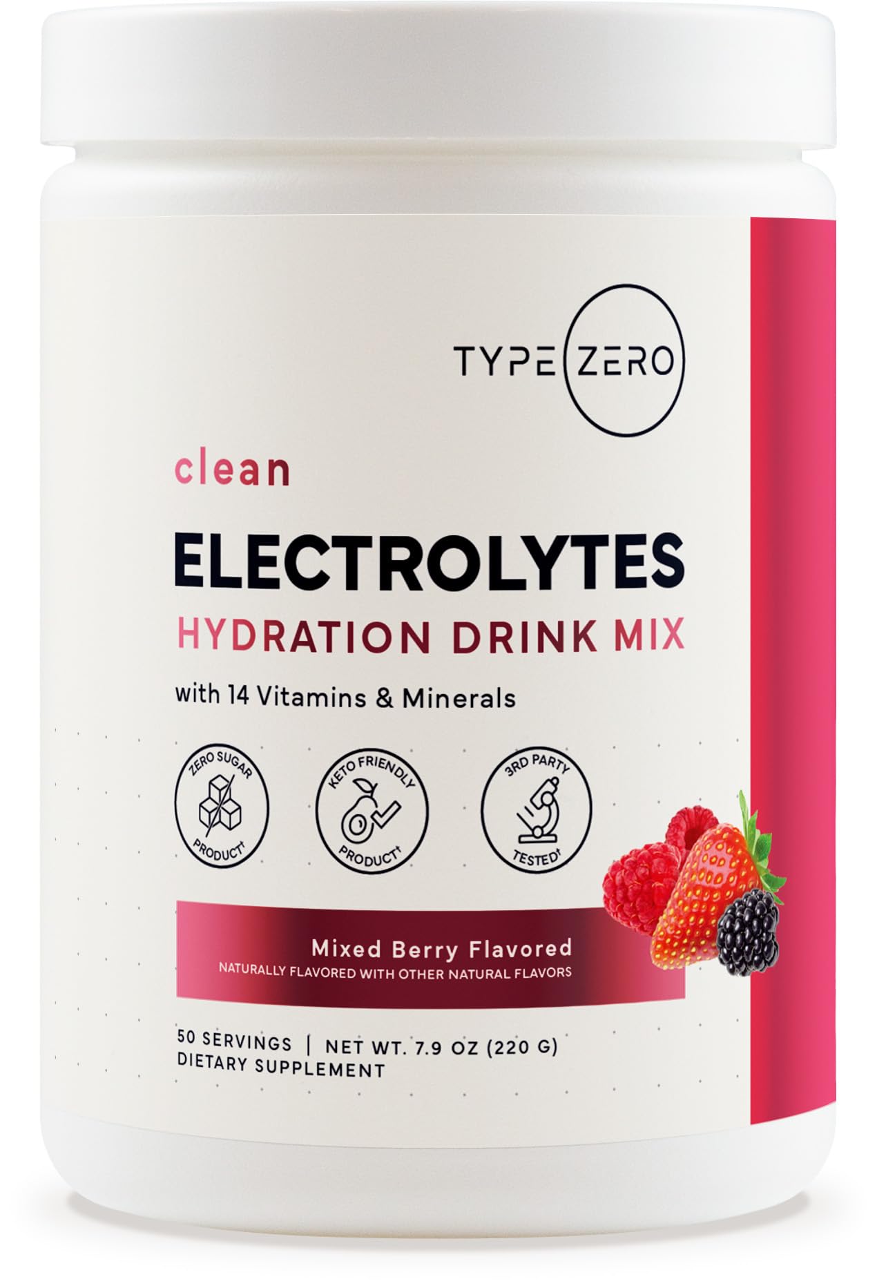 Type Zero Clean Electrolytes Hydration Powder Drink Mix + 14 Essential Vitamins & Minerals - Sugar Free, Zero Artificial Ingredients - Mixed Berry Flavor, 50 Servings Type ZeroBuy Supplements Australia