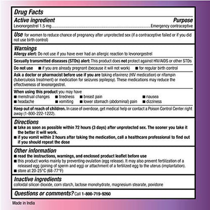 Option 2, Compare to Plan B | Emergency Contraceptive | Morning After Pill, 1 Tablet Option 2Buy Supplements Australia