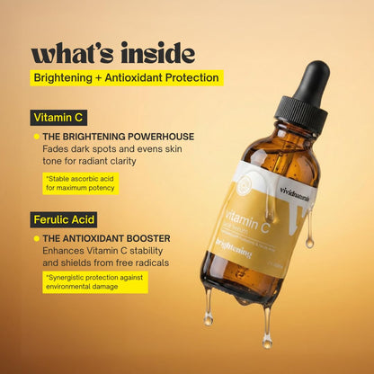 Vivid Naturals Vitamin C Serum For Face With Hyaluronic and Ferulic Acid 60ml Made In USA - Lightweight Non-Sticky Vit C Serum Face for Hydrating Brighter Smooth Fresh Skin Glow Fast Absorbing Vivid Naturals buy supplements Au