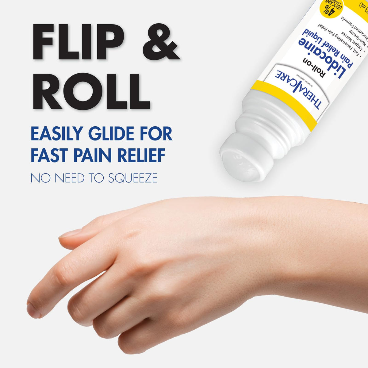 TheraCare 4% Lidocaine Roll-On | OTC Strength | Pain Relief Liquid | 2.5 oz. 73 mL | Non-Greasy, Unscented Formula | Topical Anesthetic Thera CareBuy Supplements Australia