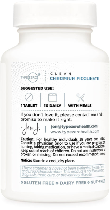 Type Zero Clean Chromium Picolinate Tablets (120 Servings, 1,000 MCG Per Serving) - Non-GMO, Gluten Free Type ZeroBuy Supplements Australia