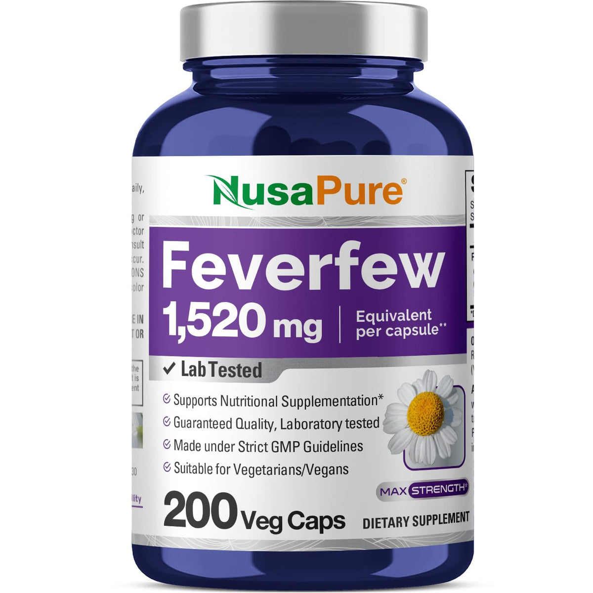 NusaPure Feverfew Extract 4:1 - Suitable for Vegetarian/Vegan, Non - GMO - 1520mg 200 Capsules NusaPureBuy Supplements Australia