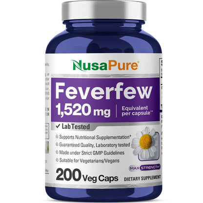 NusaPure Feverfew Extract 4:1 - Suitable for Vegetarian/Vegan, Non - GMO - 1520mg 200 Capsules NusaPureBuy Supplements Australia