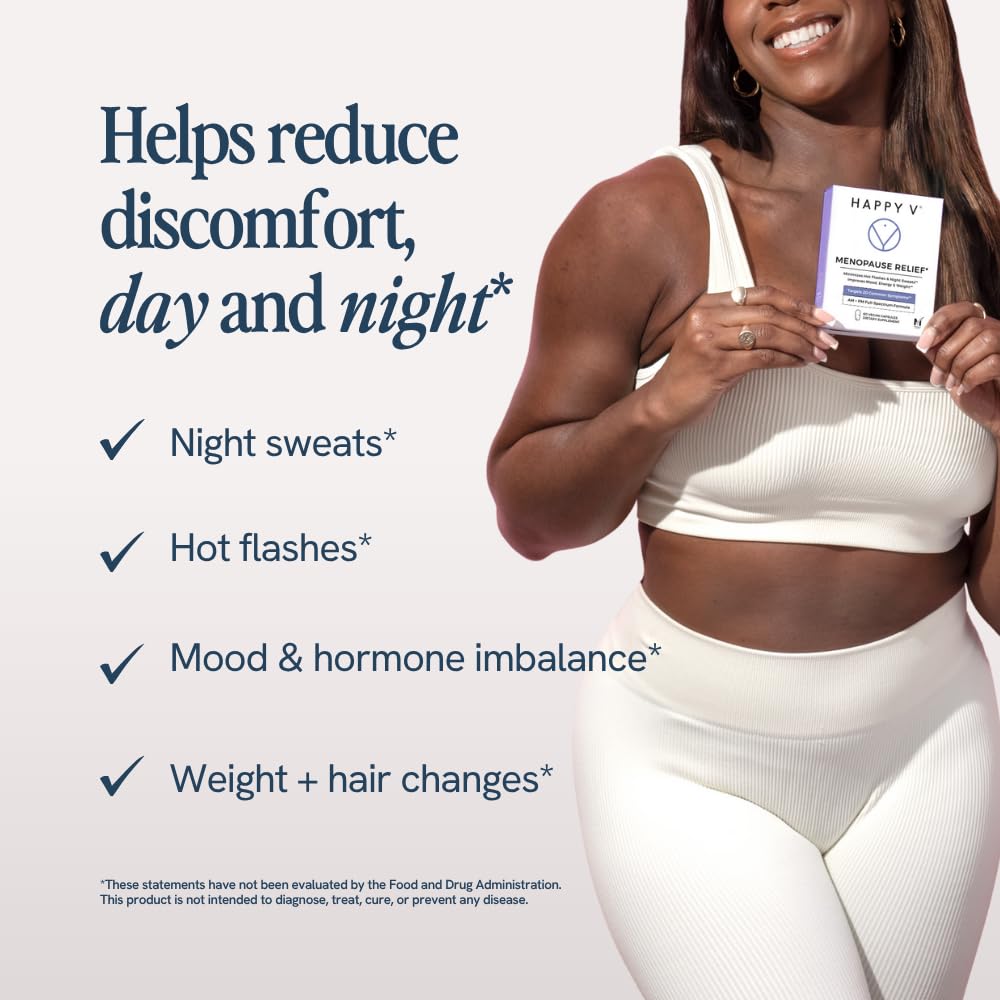 Happy V Menopause Relief Supplement for Women – Hormone Balance, Hot Flash & Night Sweat Support, Mood & Energy Booster, Vaginal Wellness, Perimenopause & Postmenopause Support – 60 Vegan Capsules Happy VBuy Supplements Australia