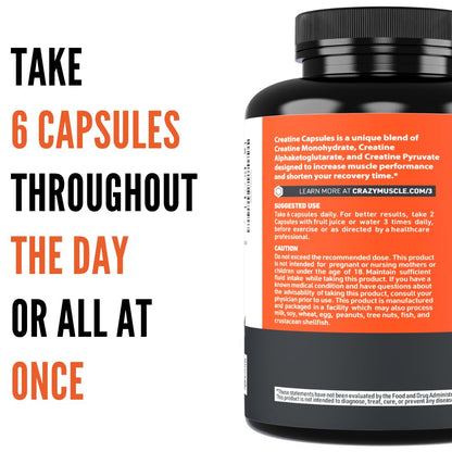 Creatine Capsules, 5g Premium 3X ThreeAtine Pre Workout Bulk Muscle Mass Gainer, High Absorption Easy to Take Creatine Monohydrate Pills Alternative Optimum Performance for Men Women, 180 Capsules Crazy MuscleBuy Supplements Australia