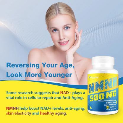NMNH (NMN Supplement Alternative) NAD Supplements for Anti Aging, Energy, Immune, Focus (Dihydronicotinamide Mononucleotide) 500mg, to Boost NAD+ Levels As We Age, Pure Organic - 60 Capsules BeyyolyBuy Supplements Australia