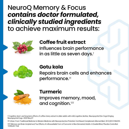 NeuroQ Memory & Focus - Boosts Cognitive Performance & Healthy Brain Function - Neuroprotective Formula by Dr. Dale Bredesen - Gotu Kola Ginkgo Phosphatidylserine Coffee Fruit & Propolis - 60 Capsules LifeSeasonsBuy Supplements Australia