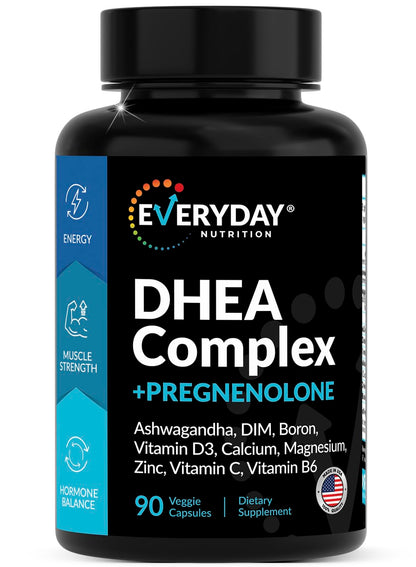 DHEA Micronized 200mg Complex with Pregnenolone 100mg Supplement for Men & Women with Ashwagandha, DIM, Magnesium, Boron, Calcium , Zinc, Vitamin D3, C and B6 Hormone Support - Made in USA 90 Capsules EVERYDAY NUTRITIONBuy Supplements Australia