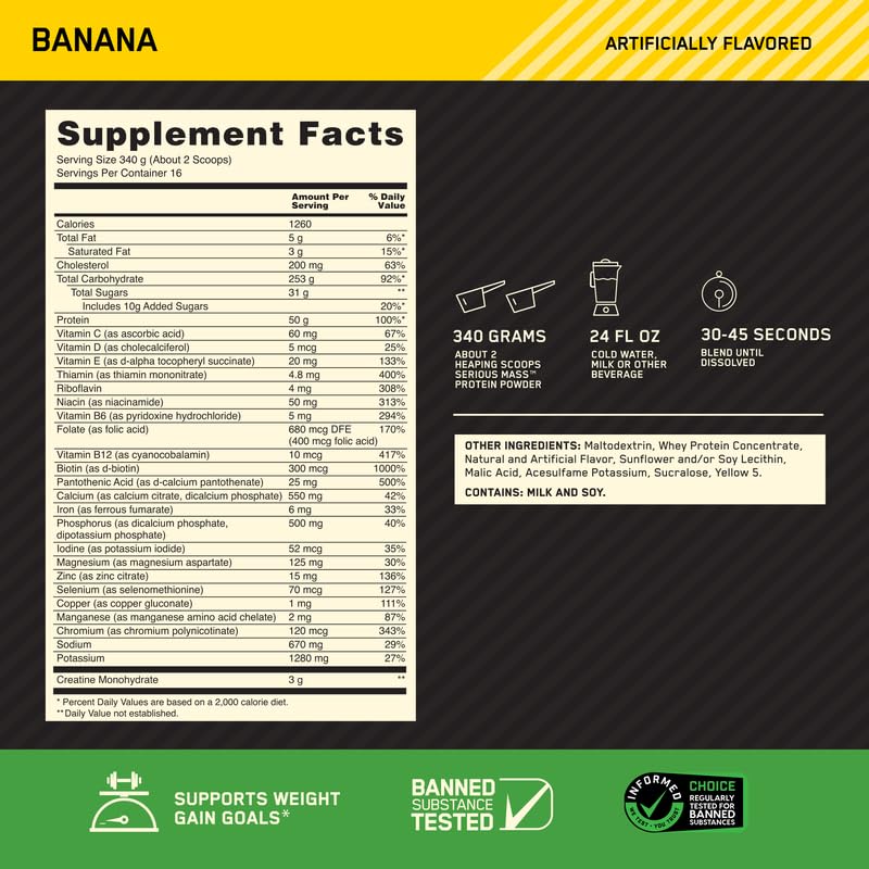 Optimum Nutrition Serious Mass Weight Gainer Protein Powder, Vitamin C, Zinc Optimum NutritionBuy Supplements Australia