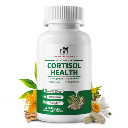 MABEFY Cortisol Supplements for Women/Men - 10 in 1 Cortisol Manager Reducer Lower Detox Balance with Magnesium, Ashwagandha, L-Theanine for Stress, Sleep, Calm, Mood Support - 60 Capsules for 30 Days MABEFYBuy Supplements Australia
