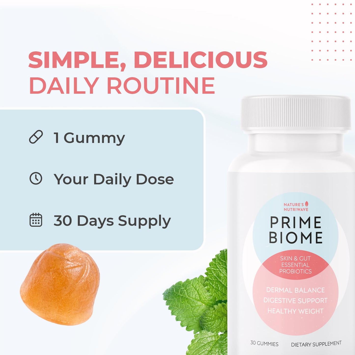 Nature’s NutriWave PrimeBiome Probiotic Gummies – Plant-Based Blend with Inulin, Lion’s Mane, Ginger & More– Non-GMO, No Stimulants, GMP Certified – 30 Gummies, 1 Month Supply Nature’s NutriWave buy supplements Au