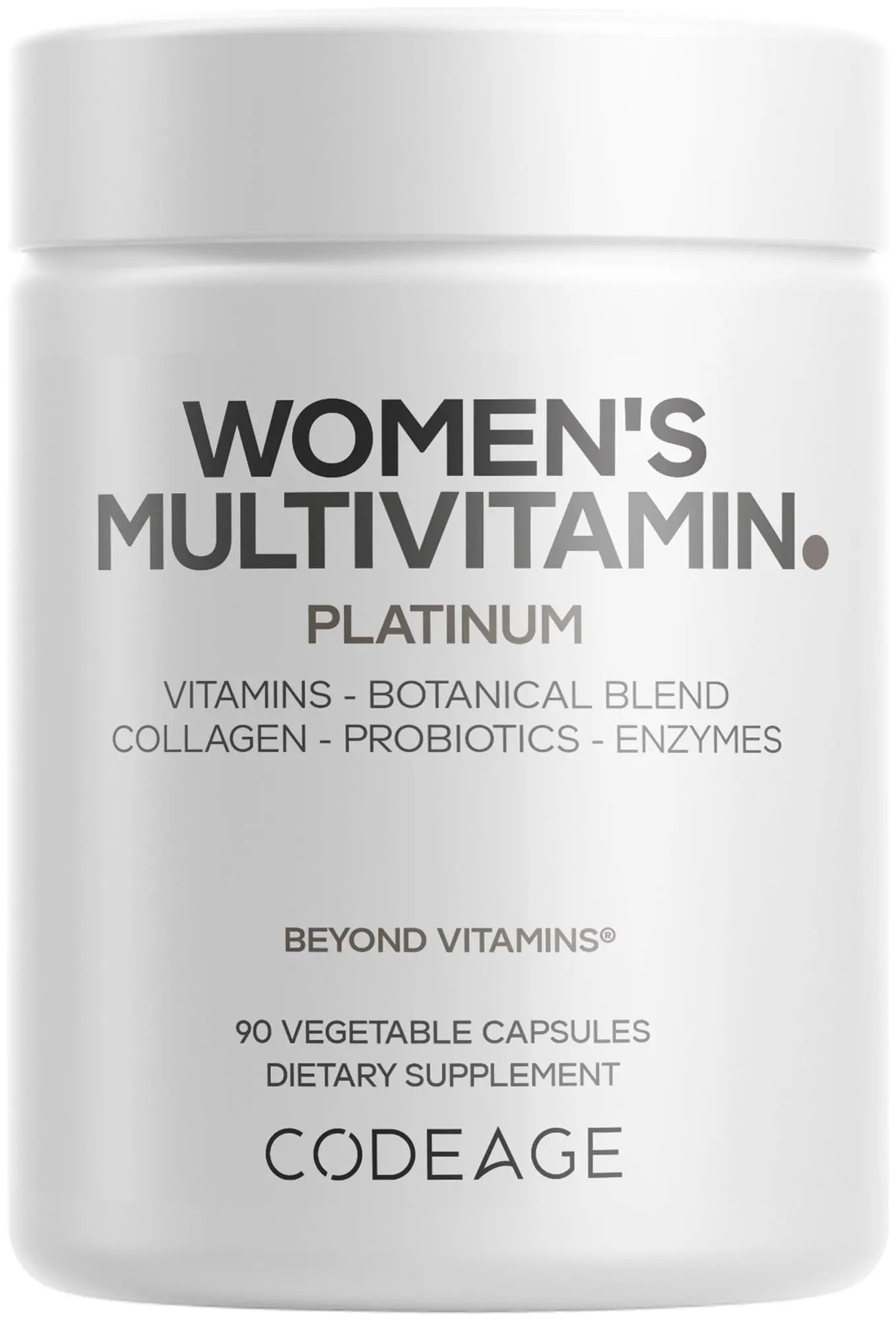Codeage Women’s Multivitamin Platinum - Vitamins A D3 K1 K2 B12 & Minerals, CoQ10, Skin, Hair & Nails Complex, Collagen, Botanicals, Probiotics Codeage